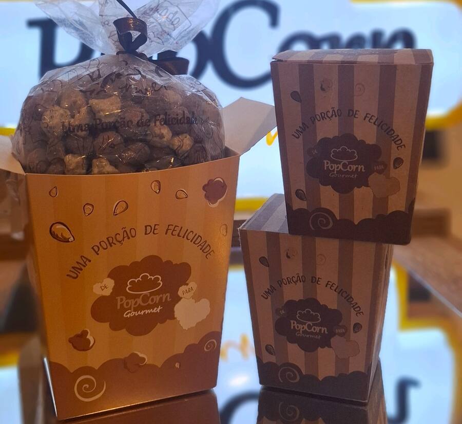 Caixas da PopCorn Gourmet com saco de pipoca